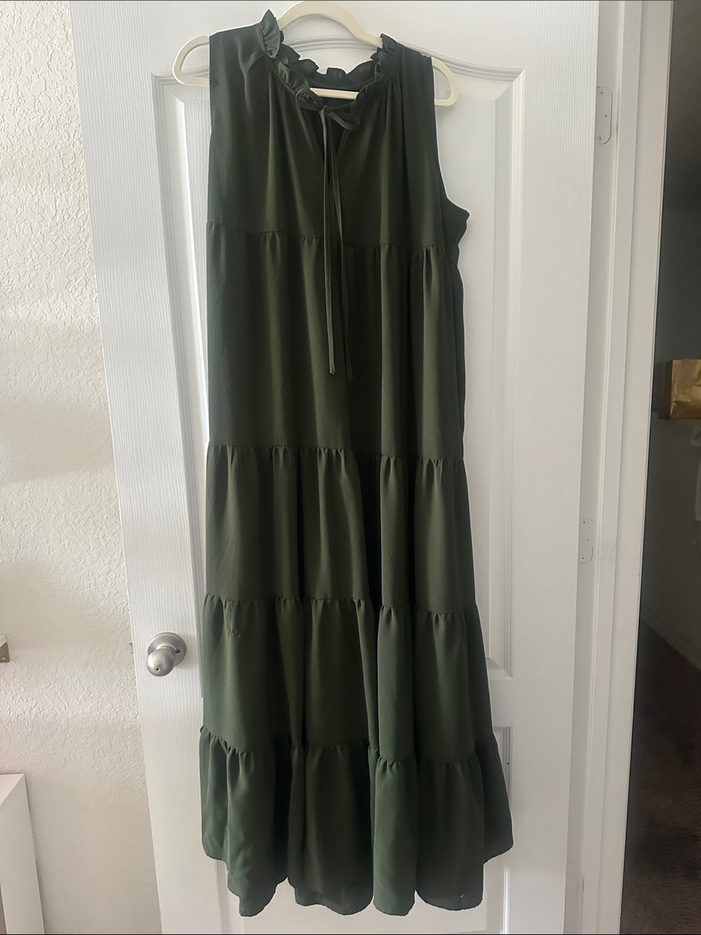 SHEIN Olive Green Tiered Ruffle-Tie Sleeveless Maxi Dress